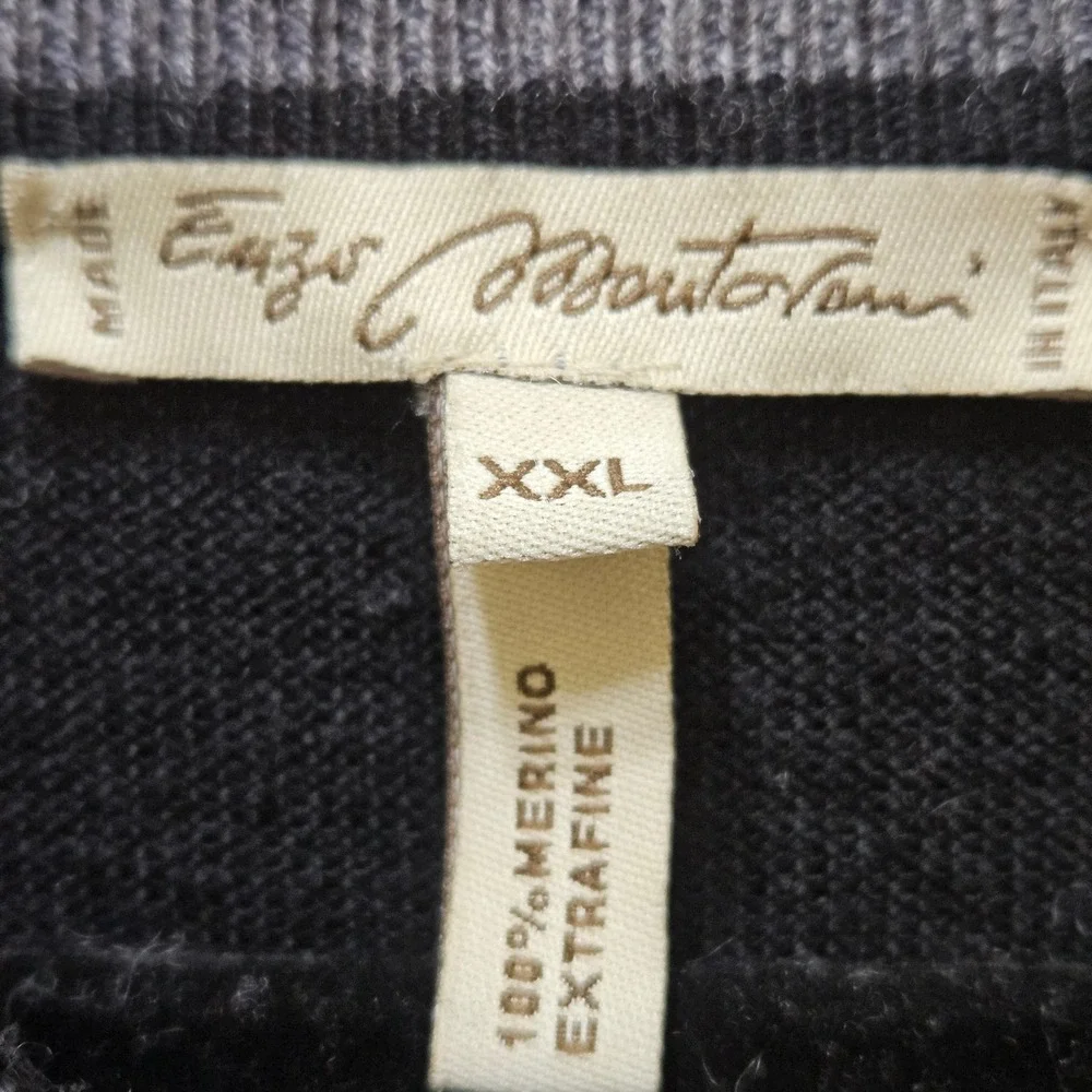 Enzo Montovani Mens XXL Black Argyle 100% Merino ExtraFine Wool Sweater Italy